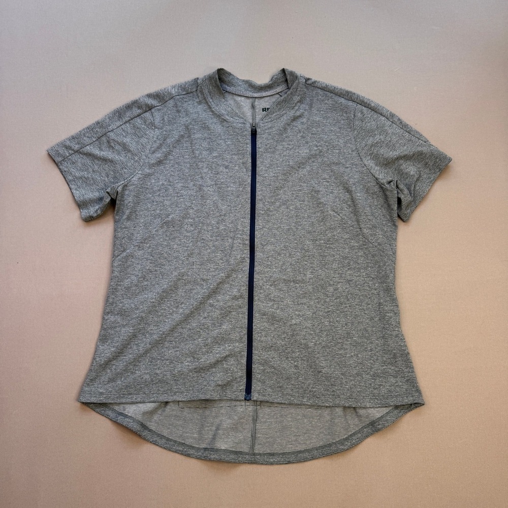 REI Co-op Womens XL Gray Full Zip Cycling Jersey Short Sleeve Back Pockets
